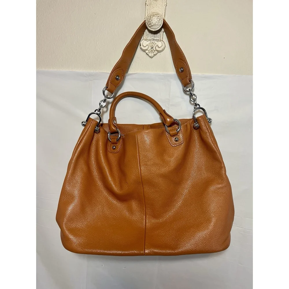 HESHE Brown Pebbled Leather Hobo Satchel Purse Tote Handbag Shoulder Bag
